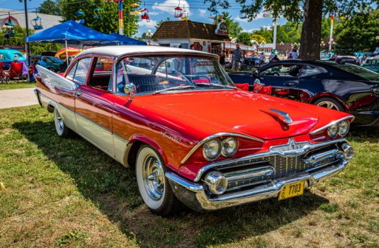 Red classic car at car show
