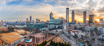 Atlanta, Georgia, USA downtown skyline at dawn.