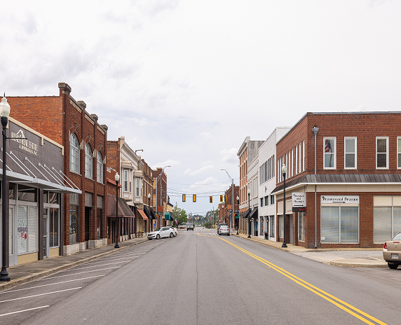Tifton, Georgia, USA - April 17, 2022: The old business district on 2nd Street