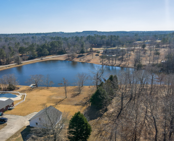 Aerial landscape Grovetown nature in winter after Hurricane Helene in Appling Augusta Georgia USA.